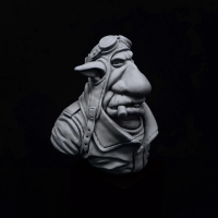 "Pappy" Goblington - goblin pilot bust to paint – 3/4 right view