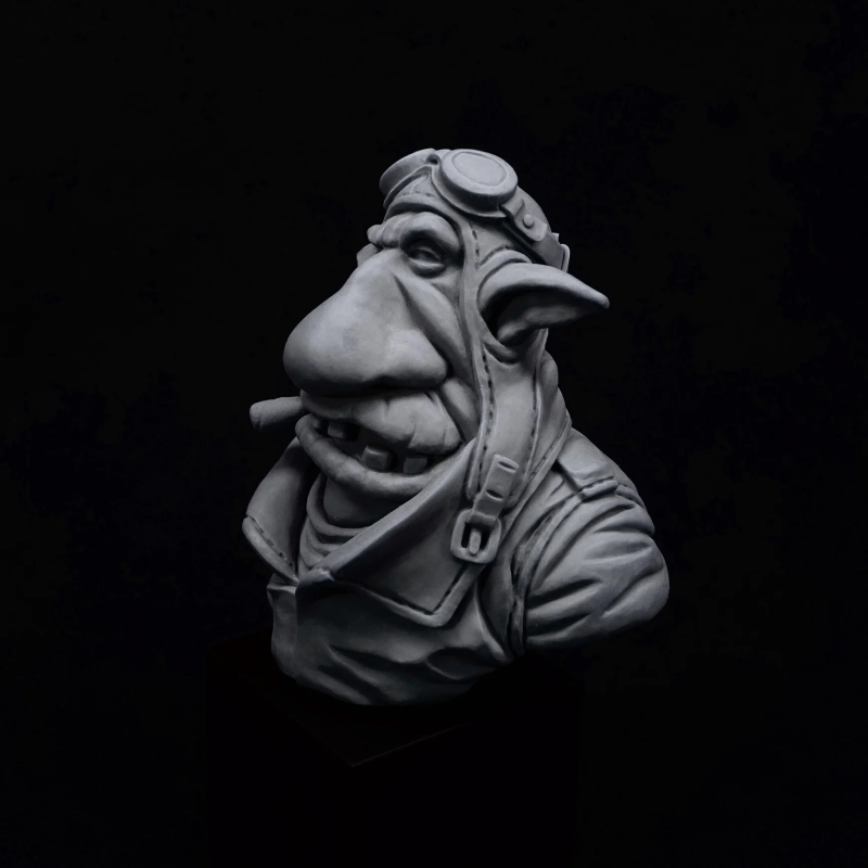"Pappy" Goblington - goblin pilot bust to paint – 3/4 left view