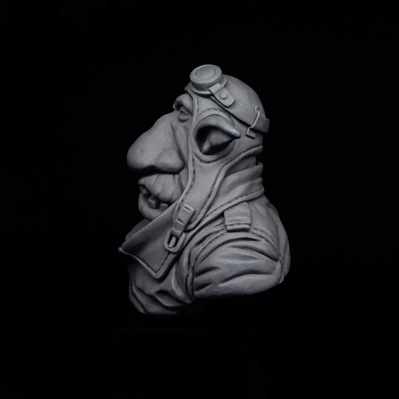 "Pappy" Goblington - goblin pilot bust to paint – left profile